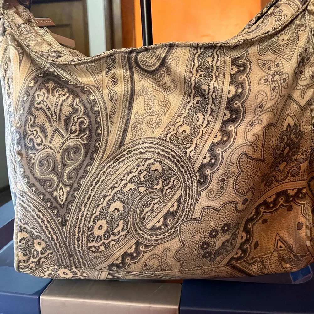 ETRO Tote Shoulder/crossbody Bag Italy Tan/ Brown Paisley Casualq w